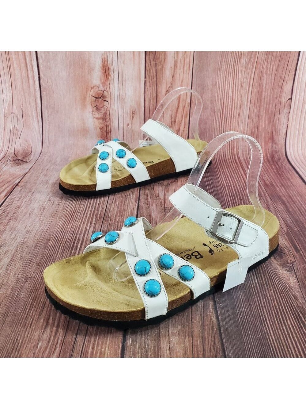 *READ* Birkenstock Betula Womens Size 10 White Turquoise Stones Sandals Rare